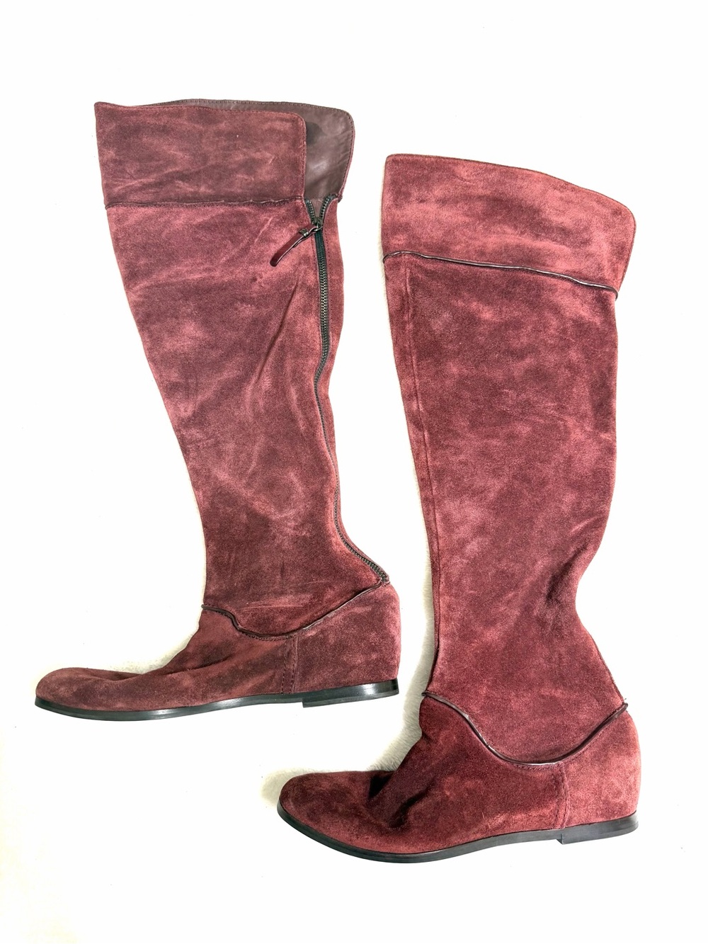 Via Spiga Burgundy Suede Leather Over the Knee Flat Boots Size 8